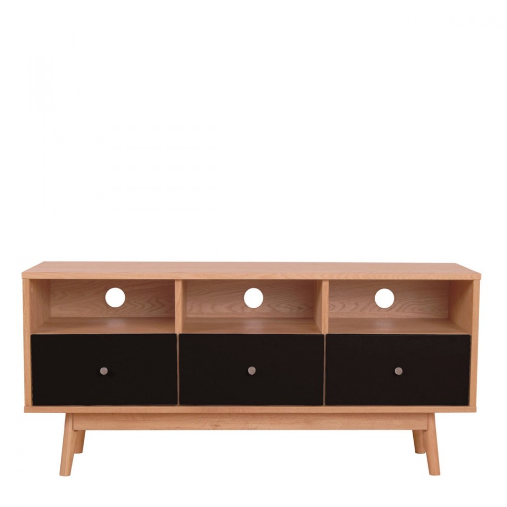 Meuble Tv Scandinave Design : Meuble Tv Design Scandinave 3 Tiroirs Skoll Noir Vue De Face Meuble Tv Scandinave Design : Meuble Tv Design Scandinave 3 Tiroirs Skoll Noir Vue De Face