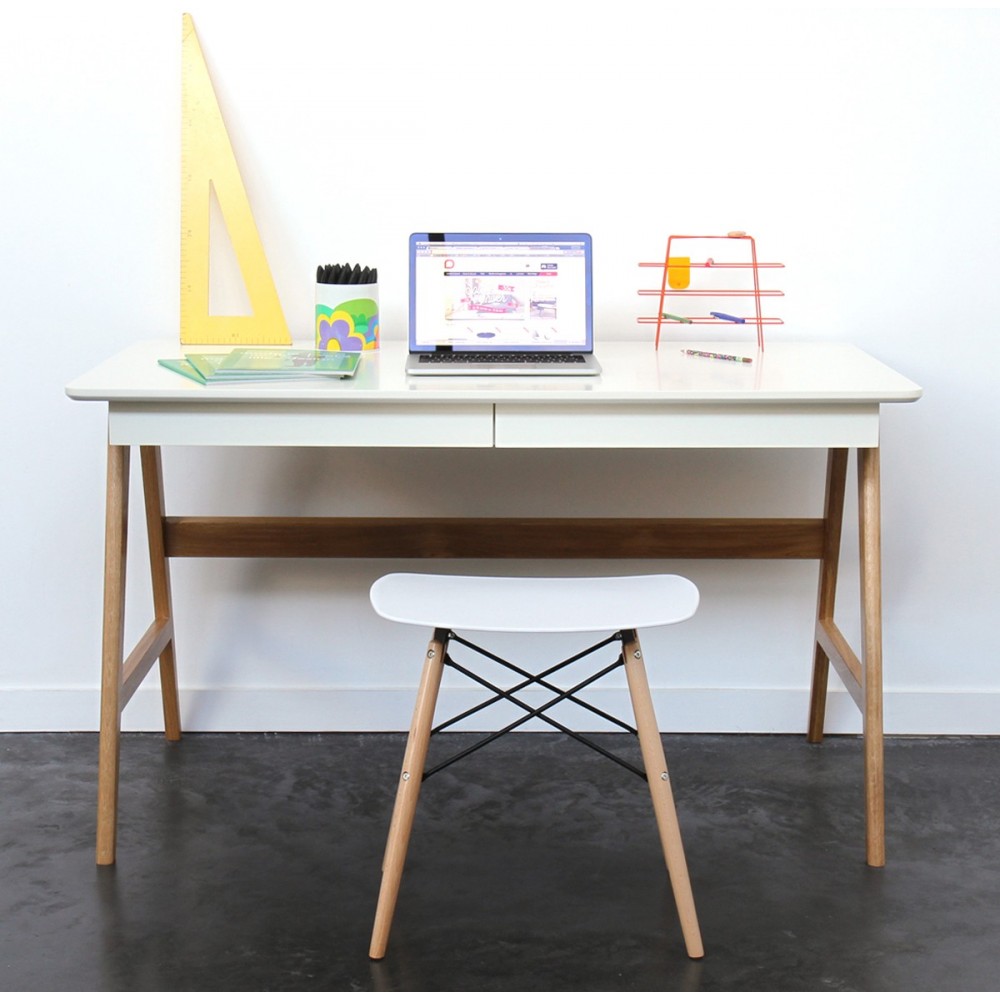 Bureau Bois Massif Scandinave : Bureau laqu? ch?ne & blanc 120x70cm Skoll look scandinave Bureau Bois Massif Scandinave : Bureau laqu? ch?ne & blanc 120x70cm Skoll look scandinave