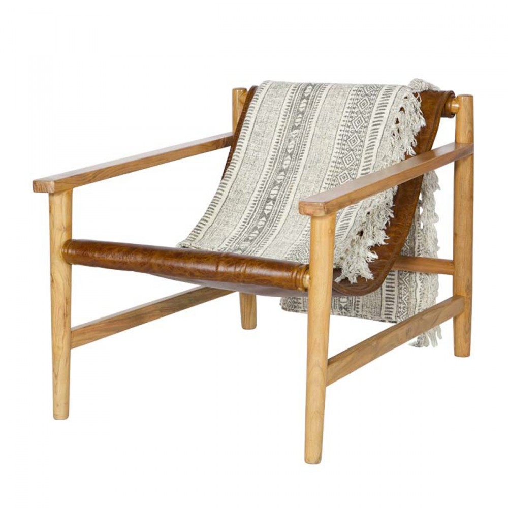 Fauteuil Bois Et Cuir : Fauteuil en bois et cuir Sling par Drawer.fr Fauteuil Bois Et Cuir : Fauteuil en bois et cuir Sling par Drawer.fr