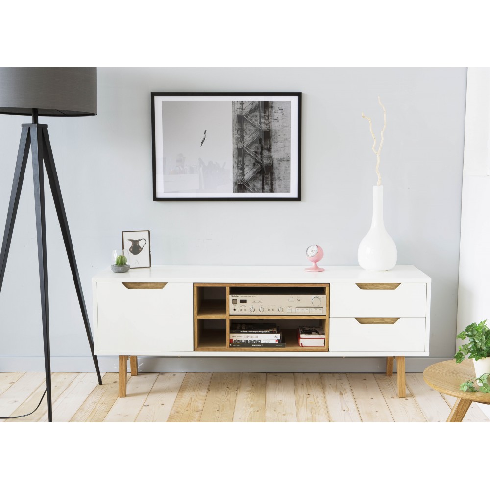 Anglais Pere Meuble Tv : Meuble Tv Design 1porte, 2 Tiroirs Et 4 Niches Blanc Et Chêne 150cm Anglais Pere Meuble Tv : Meuble Tv Design 1porte, 2 Tiroirs Et 4 Niches Blanc Et Chêne 150cm