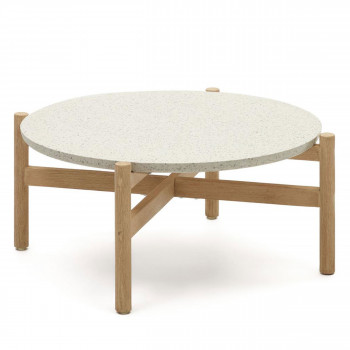 Pola - Table basse en terrazzo et bois massif ø88,5cm