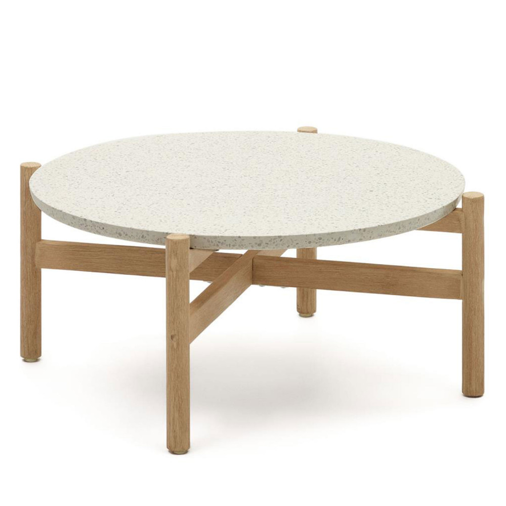 Pola - Table basse en terrazzo et bois massif ø88,5cm - Couleur - Naturel