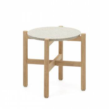 Pola - Table d'appoint en terrazzo et bois massif ø54,5cm