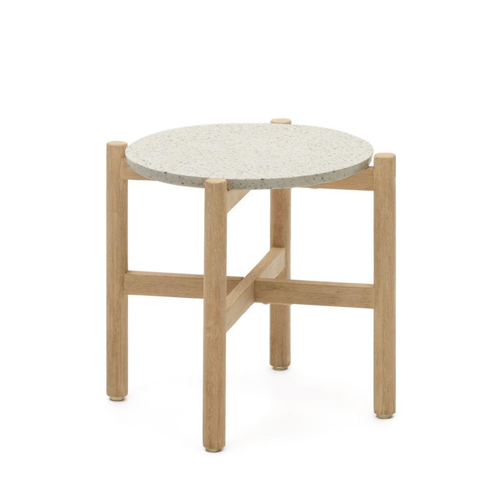 Pola - Table d'appoint en terrazzo et bois massif ø54,5cm - Couleur - Naturel