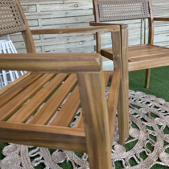 Bora - Lot de 2 chaises de jardin en bois d'acacia et cannage