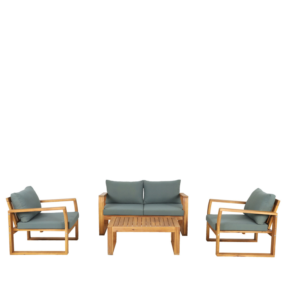 Cao - Salon de jardin 1 canapé, 2 fauteuils et 1 table basse en bois d'acacia - Couleur - Vert