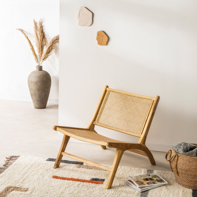 Basuki - Fauteuil lounge en teck et cannage