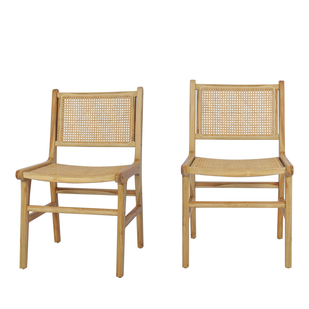 Basuki - Lot de 2 chaises en teck et cannage - Couleur - Bois clair
