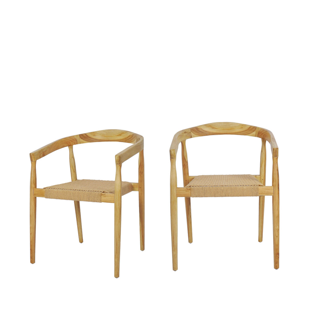 Buri - Lot de 2 fauteuils de table en teck et corde tressé - Couleur - Bois clair