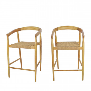 Buri - Lot de 2 fauteuils de bar en teck et corde tressé H65cm