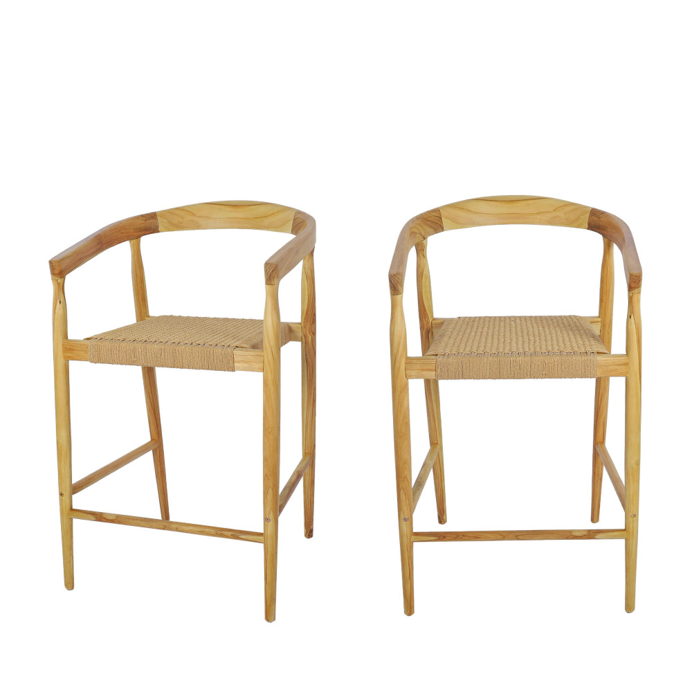 Buri - Lot de 2 fauteuils de bar en teck et corde tressé H65cm - Couleur - Bois clair