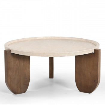 Nador - Table basse en marbre et bois massif ø80cm