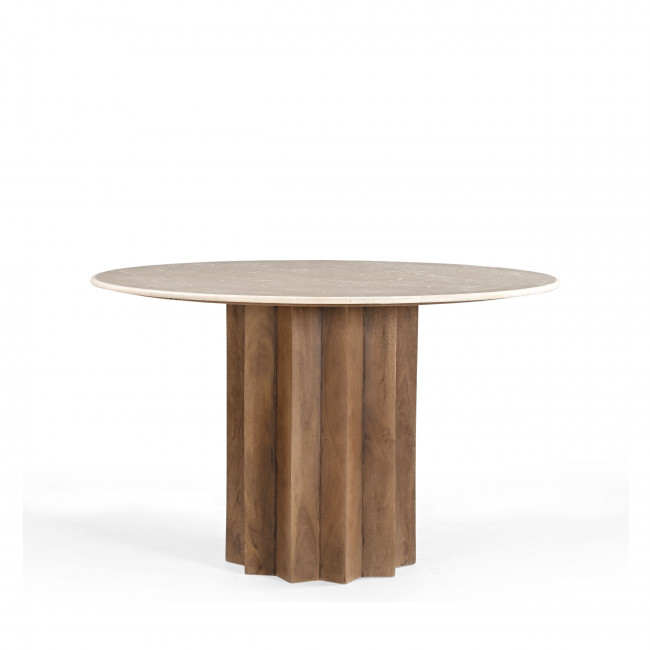 Sorong - Table à manger ronde en marbre et bois massif ø120cm