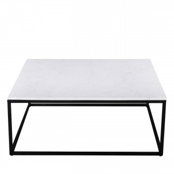 Saku - Table basse carrée en marbre blanc et métal 100x100cm