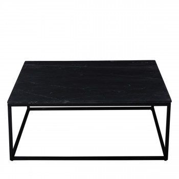 Saku - Table basse carrée en marbre noir et métal 100x100cm
