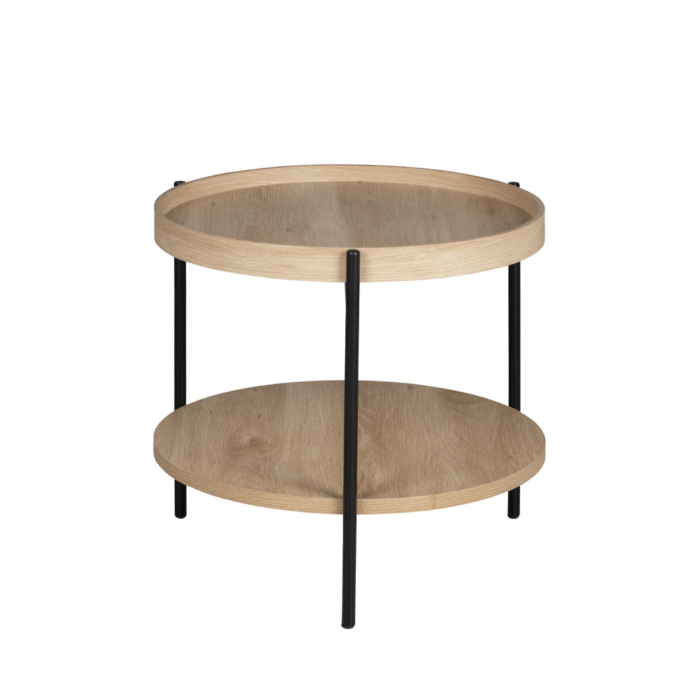 Korro - Table d'appoint ronde en bois et métal ø51cm - Couleur - Bois clair