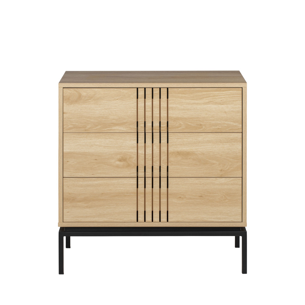 Krokom - Commode 3 tiroirs en bois et métal L80cm - Couleur - Bois clair