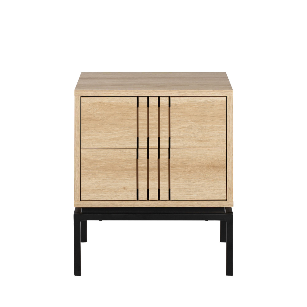 Krokom - Table de chevet 2 tiroirs en bois et métal - Couleur - Bois clair