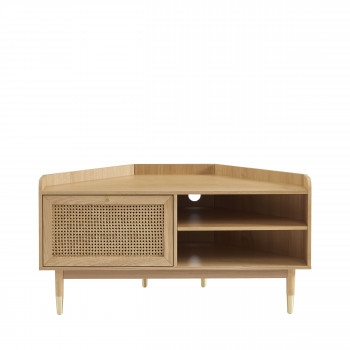 Bombong - Meuble tv d'angle en bois et cannage L120cm