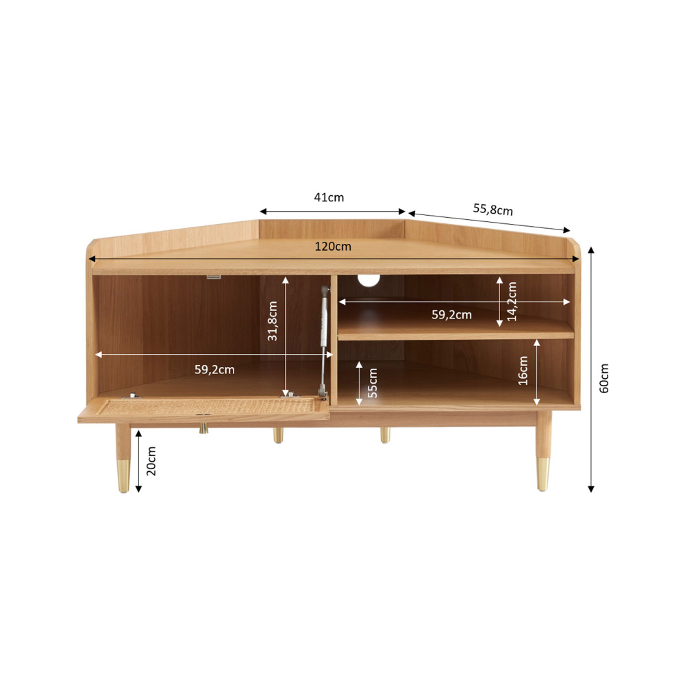 Meuble tv d'angle en bois et cannage L120cm - BOMBONG