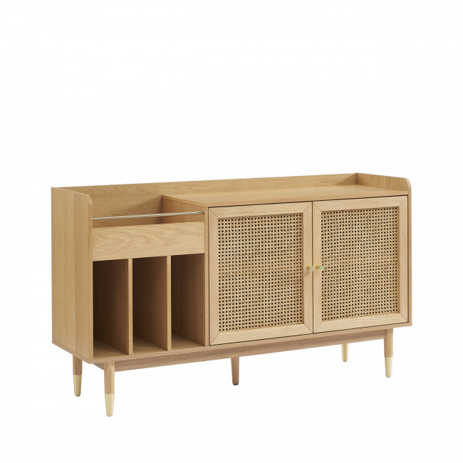 Bombong - Buffet avec rangement pour vinyles en bois et cannage L120cm