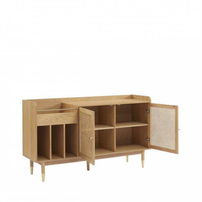 Bombong - Buffet avec rangement pour vinyles en bois et cannage L120cm