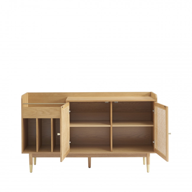 Bombong - Buffet avec rangement pour vinyles en bois et cannage L120cm