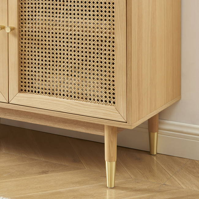 Bombong - Buffet avec rangement pour vinyles en bois et cannage L120cm