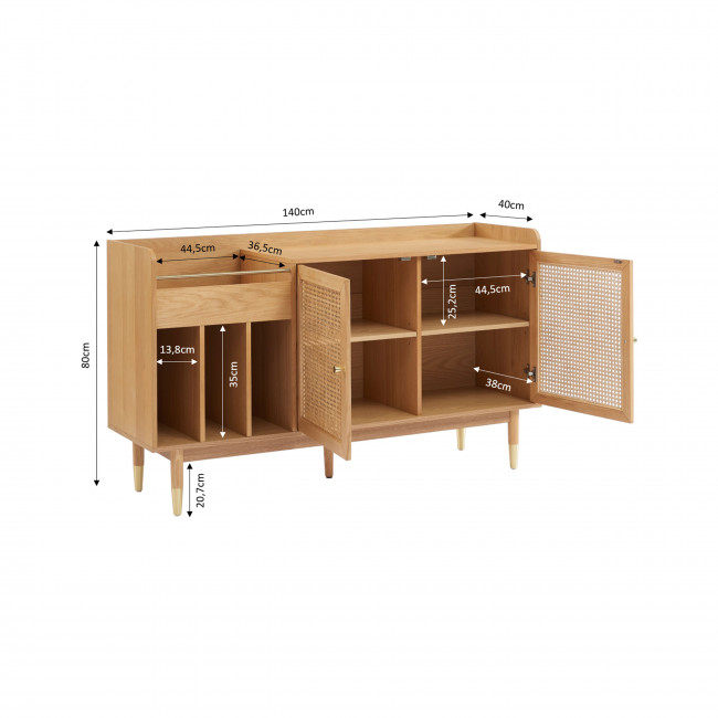 Bombong - Buffet avec rangement pour vinyles en bois et cannage L120cm