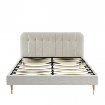 Torgo - Lit matelassé en tissu bouclette pieds bois clair 160x200cm