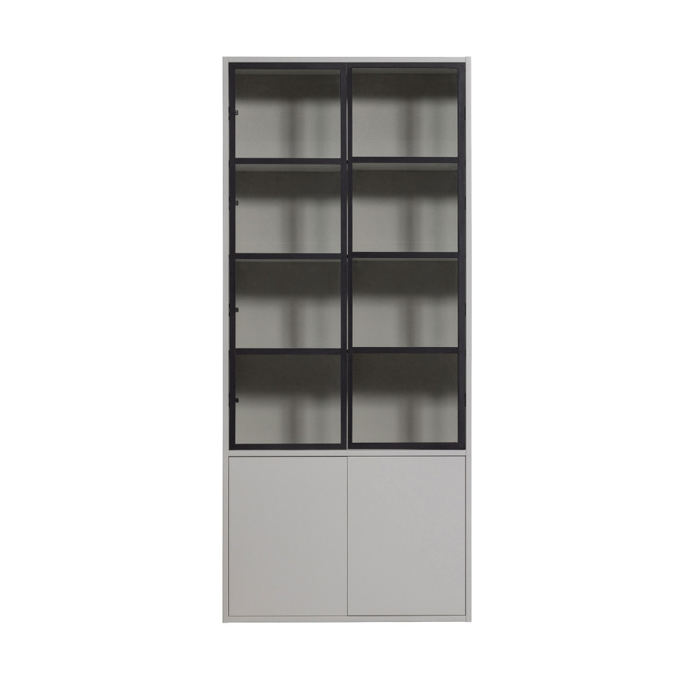 Basic - Vitrine 4 portes en bois et métal H230cm - Couleur - Gris clair