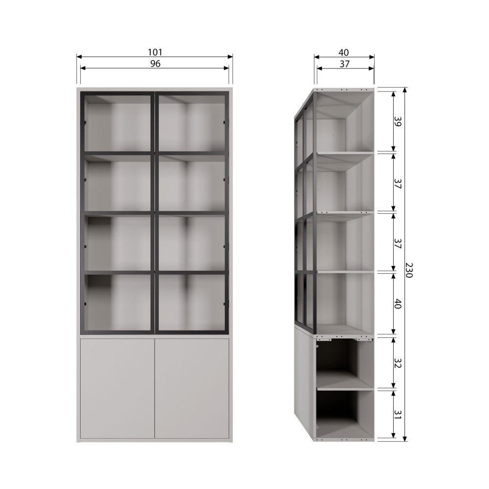 Vitrine 4 portes en bois et métal H230cm Vtwonen - BASIC