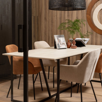 Vos - Lot de 2 fauteuils de table en chenille et métal