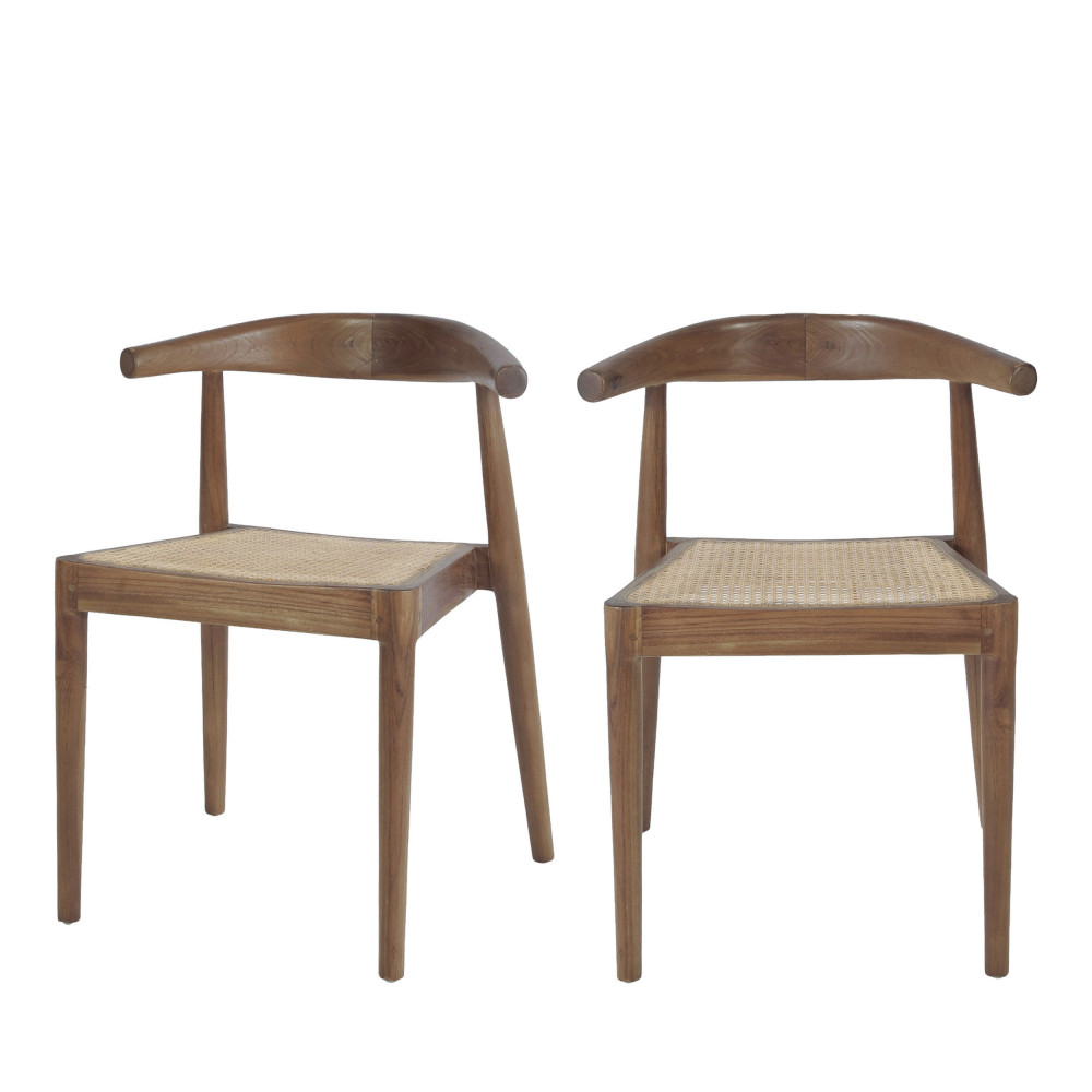 Bunga - Lot de 2 chaises en teck et cannage - Couleur - Bois foncé