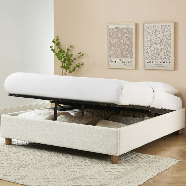 Millo - Lit coffre en tissu bouclette 160x200cm