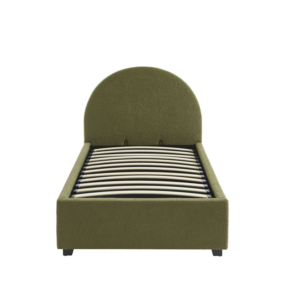 merle - lit coffre en tissu bouclette 90x190cm - couleur - vert kaki