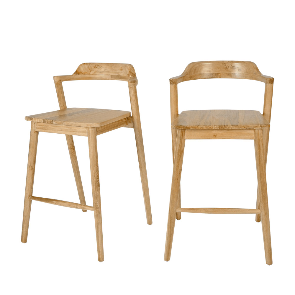 joko - lot de 2 chaises de bar en teck h65cm - couleur - bois