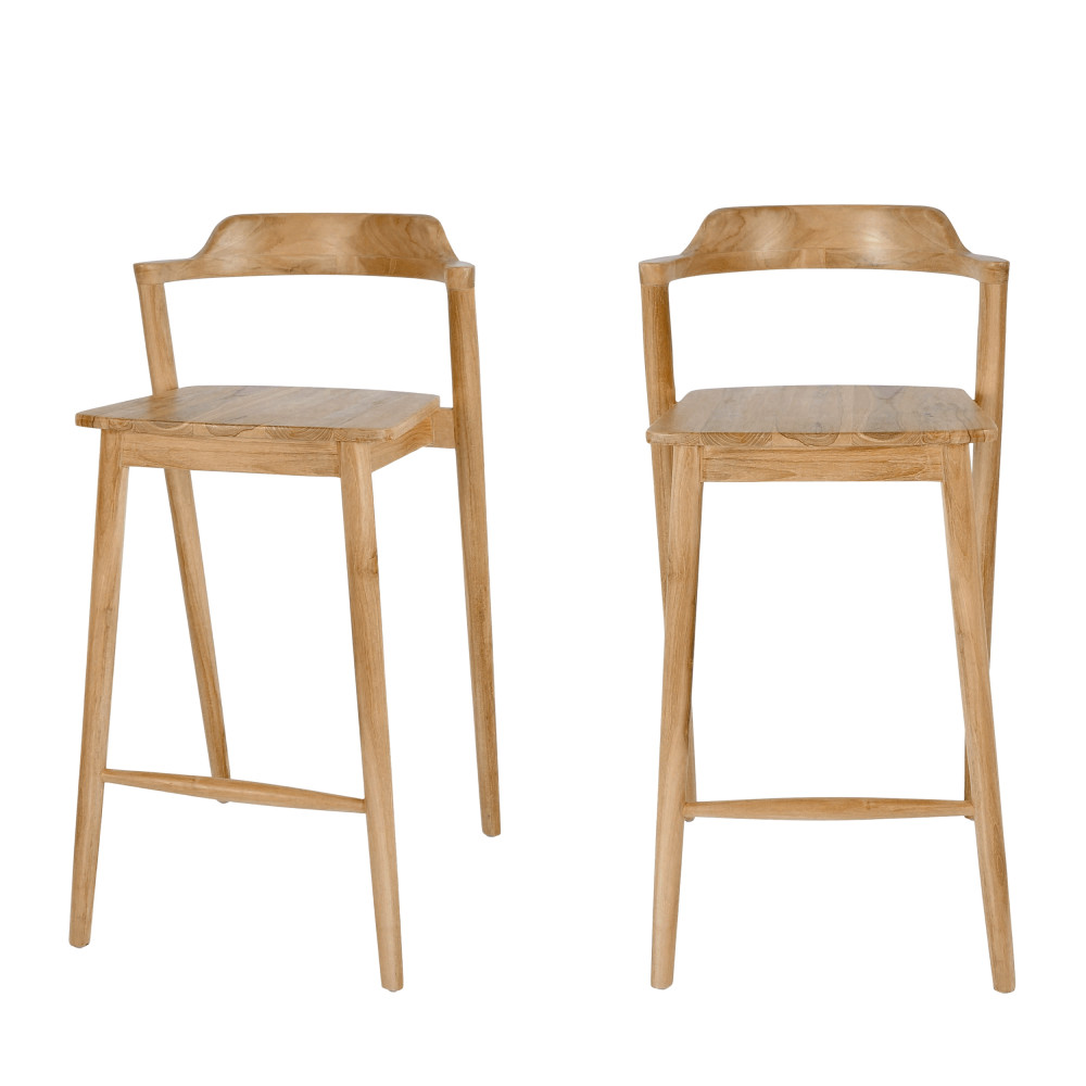 joko - lot de 2 chaises de bar en teck h75cm - couleur - bois