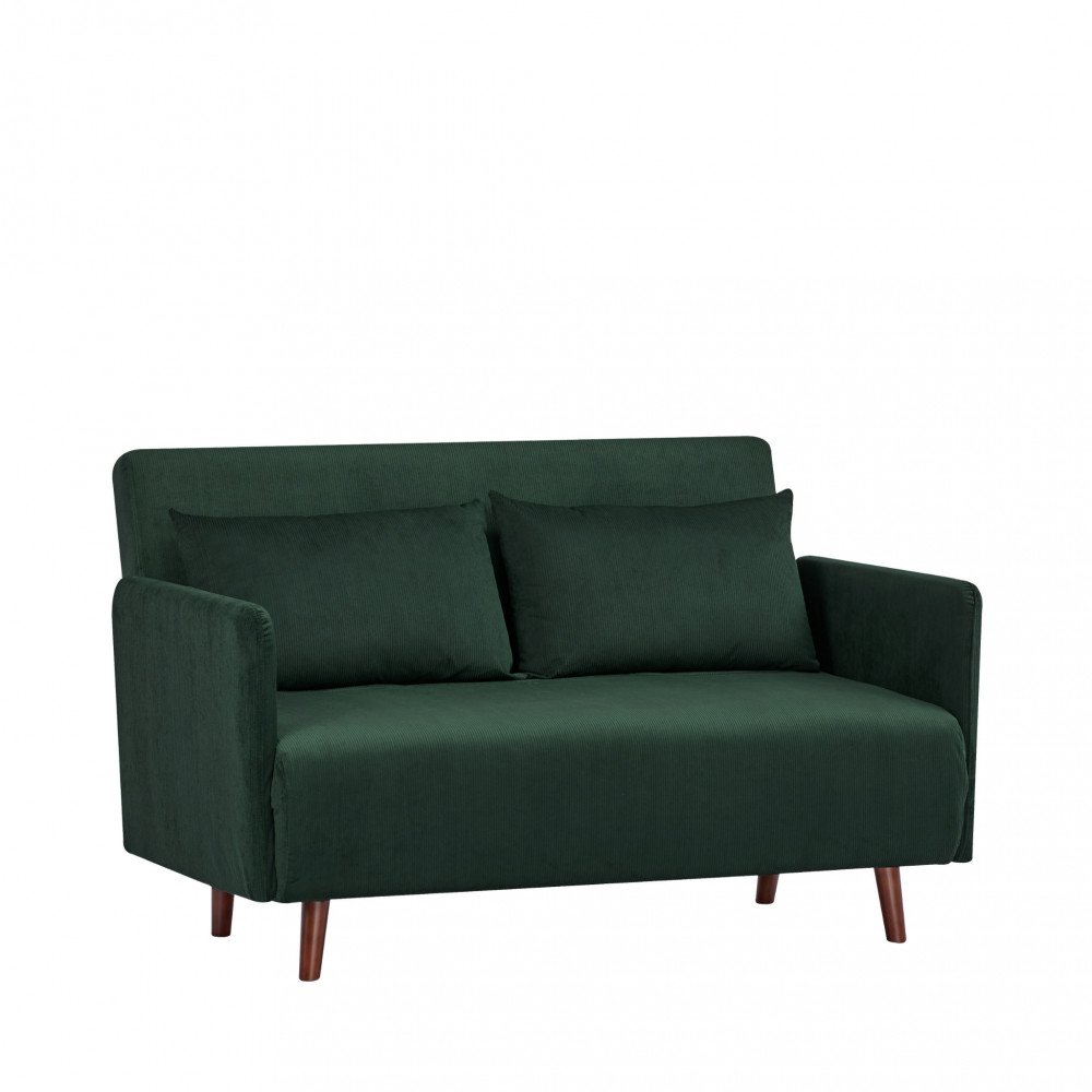 Belushi - Canapé convertible 2 places en velours côtelé (L120cm) - Couleur - Vert foncé