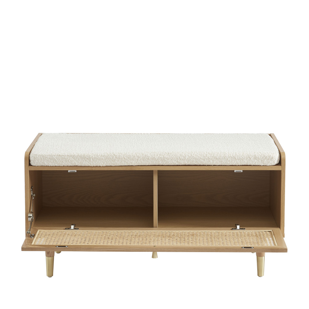 Banc d'entrée avec rangement chaussures en bois et cannage L100cm bois  clair - BOMBONG