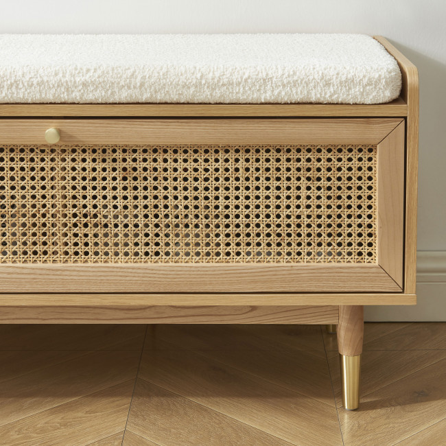 Bombong - Banc d'entrée avec rangement chaussures en bois et cannage L100cm