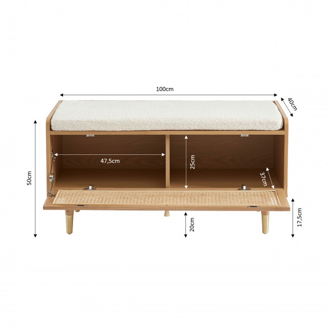 Bombong - Banc d'entrée avec rangement chaussures en bois et cannage L100cm