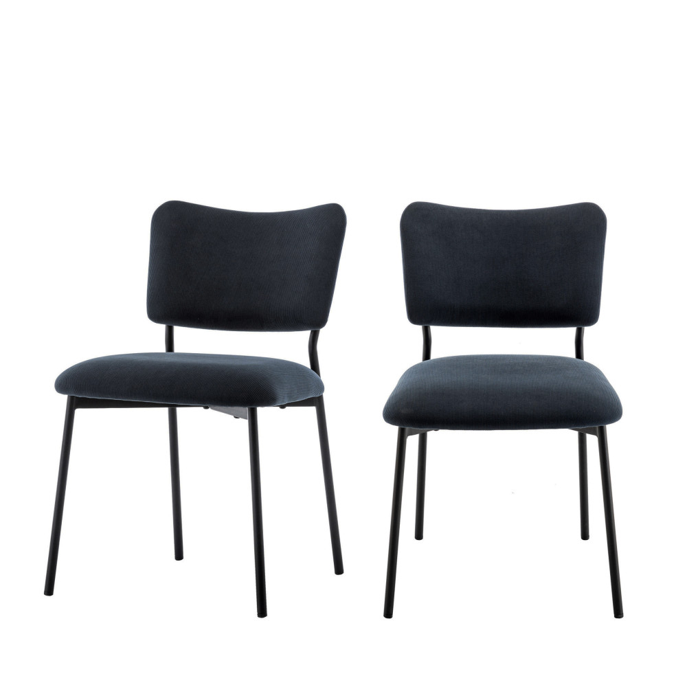 Vander - Lot de 2 chaises en velours côtelé et métal - Couleur - Ardoise