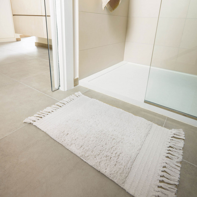 Nilce - Tapis de bain 100% coton blanc à franges