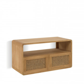 Sabiela - Meuble de salle de bain 2 tiroirs, 1 niche en bois et cannage L86cm