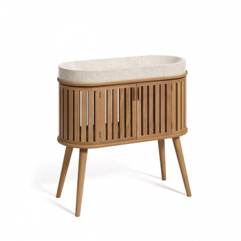 Rokia - Meuble de salle de bain 2 portes en bois avec vasque en terrazzo 90x80cm