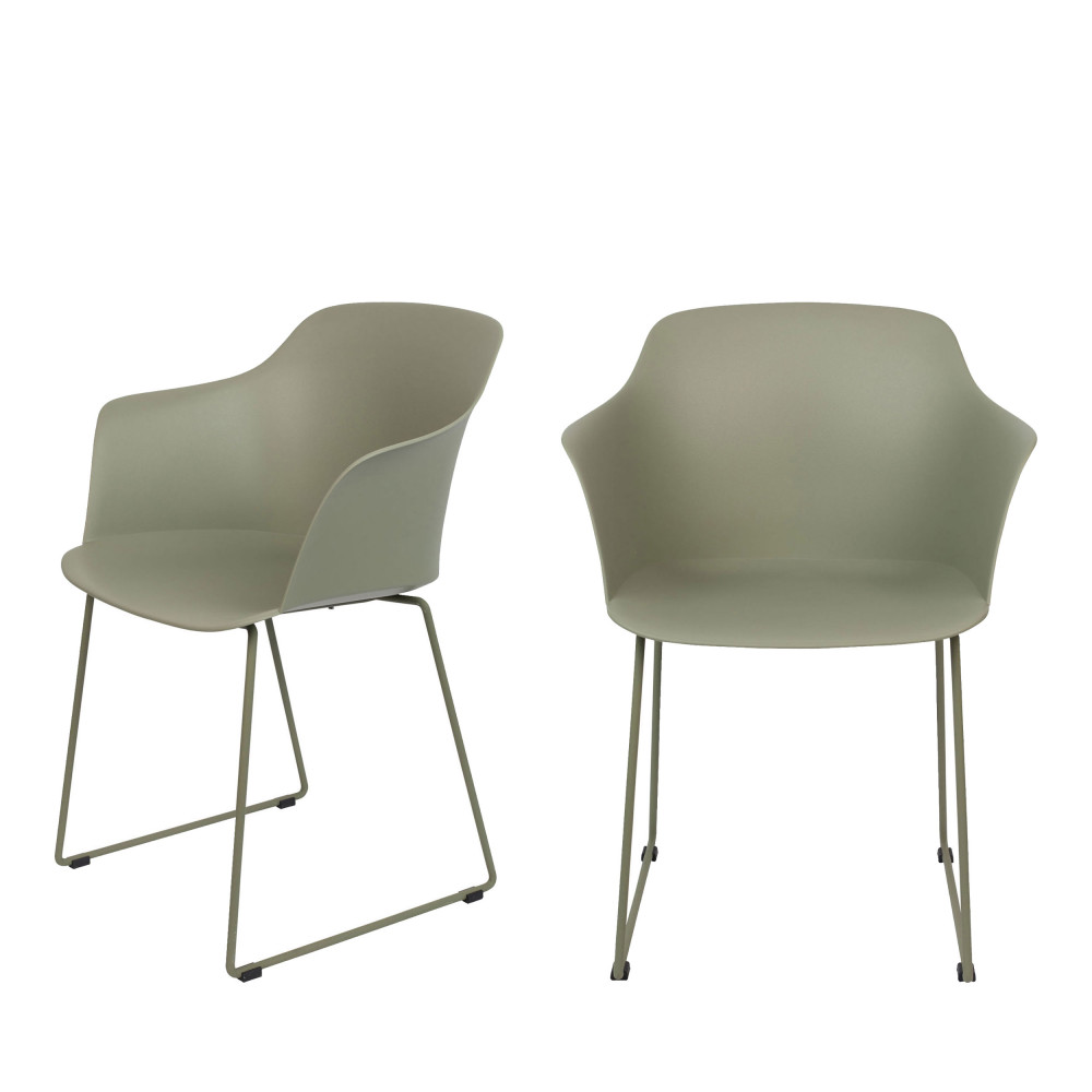 Tango - Lot de 2 fauteuils de table en plastique et métal - Couleur - Vert