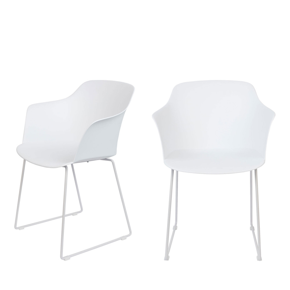 Tango - Lot de 2 fauteuils de table en plastique et métal - Couleur - Blanc