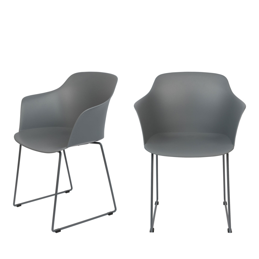 Tango - Lot de 2 fauteuils de table en plastique et métal - Couleur - Gris