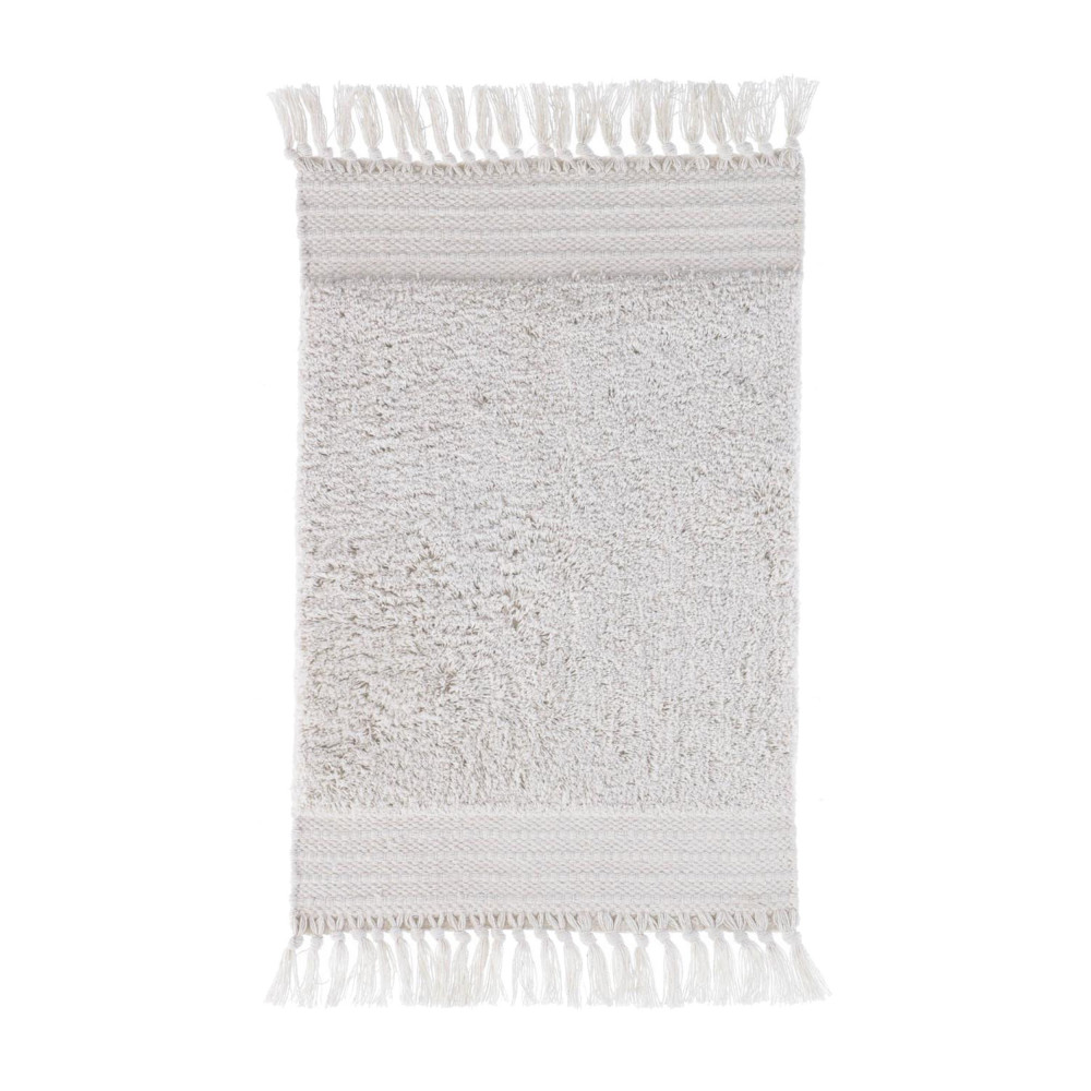 Nilce - Tapis de bain 100% coton à franges - Couleur - Blanc, Dimensions - 40x60 cm